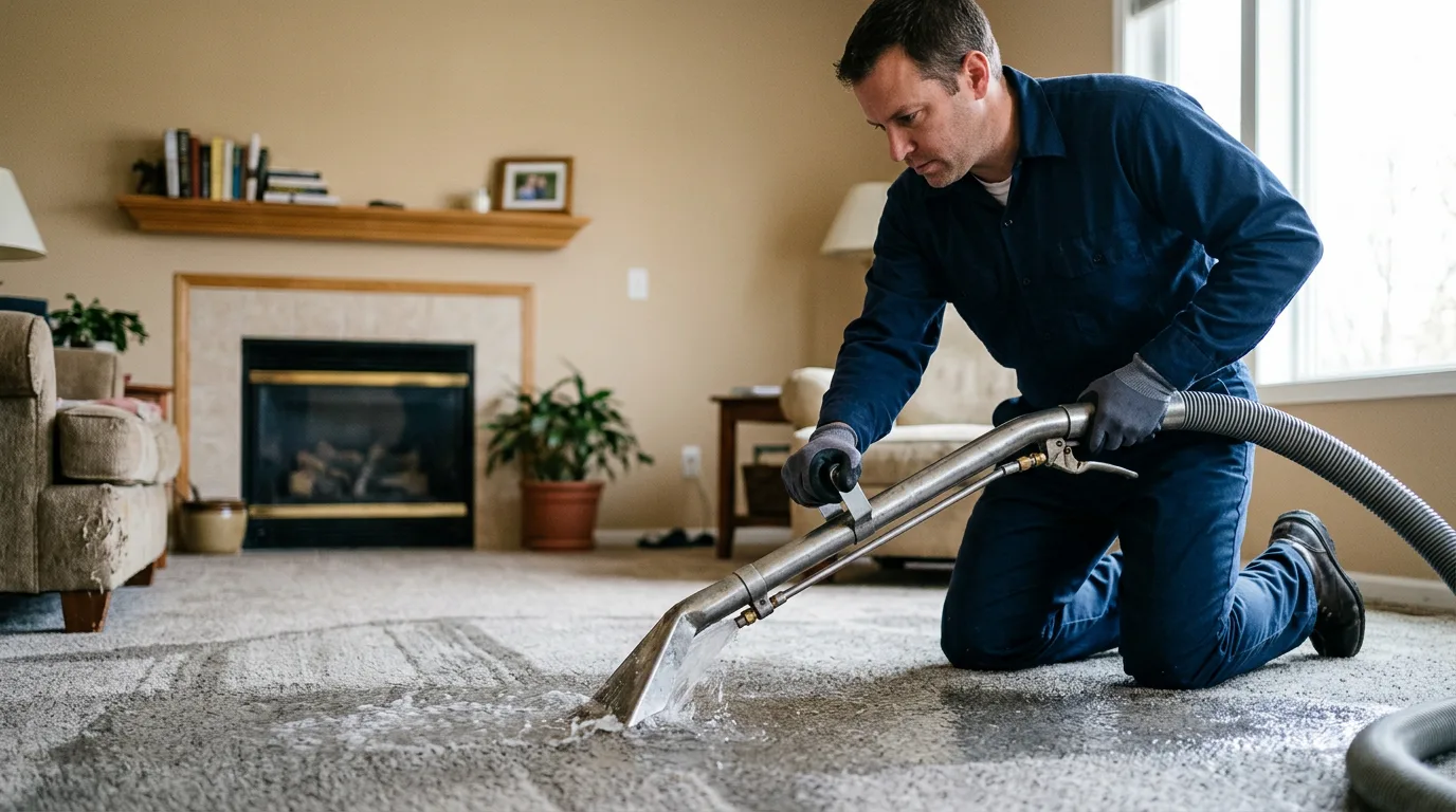 Water damage restoration technician working near Hewitt, WI